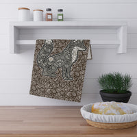 Load image into Gallery viewer, Paisley Fox Tea Towel | Decorative Kitchen Towel, Brown Paisley Background