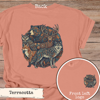 Load image into Gallery viewer, Woodland Animal Shirt – Folk Art Design with Wolf Bear Deer Fox Owl