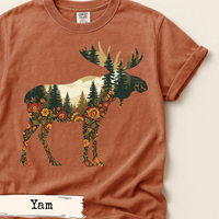 Load image into Gallery viewer, Floral Moose Forest Art Design | Woodland Animal Illustration | Nature Inspired Graphic | Rustic Cabin Aesthetic | Gift for Nature Lovers