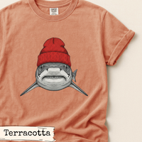 Load image into Gallery viewer, Tiger Shark Beanie Shirt Funny Coastal Adventure Ocean Art