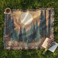 Load image into Gallery viewer, Forest Tapestry Blanket – Woven Moon Landscape Rustic Cabin Throw