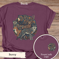 Load image into Gallery viewer, Woodland Animal Shirt – Folk Art Design with Wolf Bear Deer Fox Owl