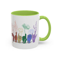 Load image into Gallery viewer, Rainbow ASL Hands with Flowers Mug | Accent Coffee Mug