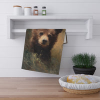 Load image into Gallery viewer, Brown Bear Cub Painting Tea Towel | Rustic Woodland Kitchen Towel