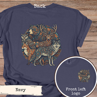 Load image into Gallery viewer, Woodland Animal Shirt – Folk Art Design with Wolf Bear Deer Fox Owl