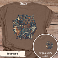 Load image into Gallery viewer, Woodland Animal Shirt – Folk Art Design with Wolf Bear Deer Fox Owl
