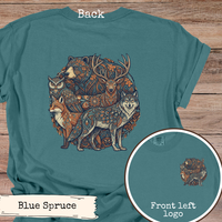 Load image into Gallery viewer, Woodland Animal Shirt – Folk Art Design with Wolf Bear Deer Fox Owl