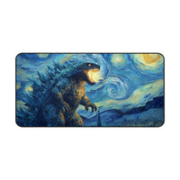 Load image into Gallery viewer, Starry Night Godzilla Desk Mat | Van Gogh Style Monster Mousepad