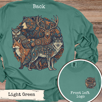 Load image into Gallery viewer, Woodland Animal Shirt – Folk Art Design with Wolf Bear Deer Fox Owl