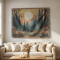 Load image into Gallery viewer, Forest Tapestry Blanket – Woven Moon Landscape Rustic Cabin Throw