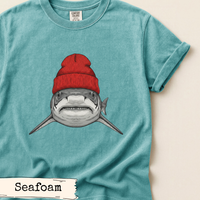 Load image into Gallery viewer, Tiger Shark Beanie Shirt Funny Coastal Adventure Ocean Art