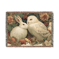 Load image into Gallery viewer, Barn Owl and Rabbit Woven Blanket | Vintage Tapestry Animal Throw
