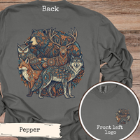 Load image into Gallery viewer, Woodland Animal Shirt – Folk Art Design with Wolf Bear Deer Fox Owl
