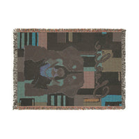 Load image into Gallery viewer, Bernese Mountain Dog Throw Woven Blanket | Retro Geometric Dog Portrait