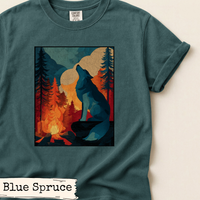 Load image into Gallery viewer, Wolf Shirt– Wilderness Mountain Campfire Scene Tee