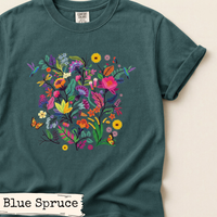 Load image into Gallery viewer, Wildflower Tshirt – Hummingbird Butterfly Design Nature Lover Botanical Graphic