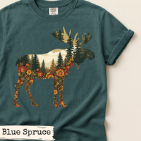 Load image into Gallery viewer, Floral Moose Forest Art Design | Woodland Animal Illustration | Nature Inspired Graphic | Rustic Cabin Aesthetic | Gift for Nature Lovers