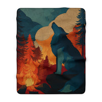 Load image into Gallery viewer, Howling Wolf Campfire Sherpa Blanket | Moonlit Forest Fleece
