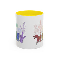 Load image into Gallery viewer, Rainbow ASL Hands with Flowers Mug | Accent Coffee Mug