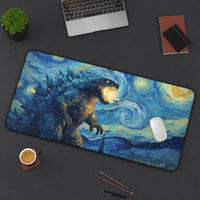 Load image into Gallery viewer, Starry Night Godzilla Desk Mat | Van Gogh Style Monster Mousepad