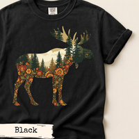 Load image into Gallery viewer, Floral Moose Forest Art Design | Woodland Animal Illustration | Nature Inspired Graphic | Rustic Cabin Aesthetic | Gift for Nature Lovers