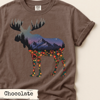 Load image into Gallery viewer, Moose Mountain Night Art Design | Floral Forest Silhouette | Woodland Wildlife | Nature-Inspired Graphic | Rustic Cabin Aesthetic