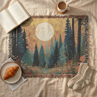 Load image into Gallery viewer, Forest Tapestry Blanket – Woven Moon Landscape Rustic Cabin Throw