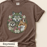 Load image into Gallery viewer, Woodland Animal Art – Wolf Fox Otter Botanical Floral Nature Print
