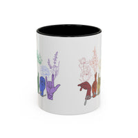 Load image into Gallery viewer, Rainbow ASL Hands with Flowers Mug | Accent Coffee Mug