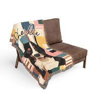 Load image into Gallery viewer, Bernese Mountain Dog Throw Woven Blanket | Retro Geometric Dog Portrait
