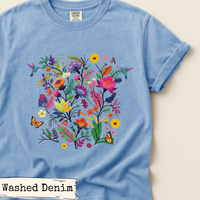 Load image into Gallery viewer, Wildflower Tshirt – Hummingbird Butterfly Design Nature Lover Botanical Graphic