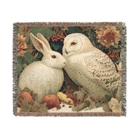 Load image into Gallery viewer, Barn Owl and Rabbit Woven Blanket | Vintage Tapestry Animal Throw