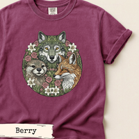 Load image into Gallery viewer, Woodland Animal Art – Wolf Fox Otter Botanical Floral Nature Print