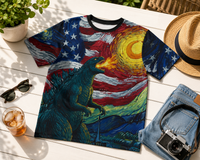 Load image into Gallery viewer, Dinosaur American Flag Shirt – All Over Print Patriotic Graphic Tee