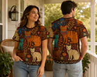 Load image into Gallery viewer, Boho Cat Tshirt – Folk Art Design with Vintage Autumn Florals