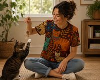 Load image into Gallery viewer, Boho Cat Tshirt – Folk Art Design with Vintage Autumn Florals