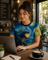 Load image into Gallery viewer, Mythical Beast Van Gogh Shirt – Starry Night All Over Print Kaiju Art Tee