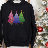 Load image into Gallery viewer, Dinosaur Christmas, Merry Christmas, Christmas Trees, Classic Unisex Pullover Hoodie
