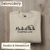 Load image into Gallery viewer, Camping Life Minimalist Embroidery Design | RV Campfire Line Art | Cozy Outdoor Graphic | Camper Lifestyle Gift | Simple Nature Aesthetic