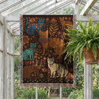 Load image into Gallery viewer, Cat Mom Gift Woven Tapestry Cozy Throw Blanket Folk Art Cat Design Boho Wall Hanging Soft Fabric Colorful Feline Pattern Orange Cream Blue Teal Cats Botanical Elements Decorative Home Styling Accent Perfect Present For Cat Lovers Birthday