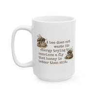 Load image into Gallery viewer, Bee Illustration Pottery Honeycomb Design Coffee Mug Ceramic Beverage Cup Beekeeper Gift Present Nature Sketch Art Vintage Style Kitchen Tableware Morning Ritual Essential Rustic Farmhouse Aesthetic Glossy White Surface Sepia Tone Hand