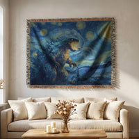 Load image into Gallery viewer, Godzilla Throw Blanket Perfect Gift For Him Movie Fan Present Starry Night Inspired Design Woven Tapestry Wall Hanging Kaiju Monster Art Pop Culture Home Styling Geek Room Essential Soft Textile Fringe Edge Details Unique Birthday Gift