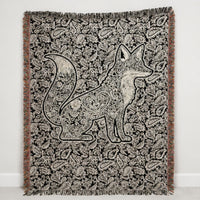 Load image into Gallery viewer, Fox Lover Gift Blanket Woven Cotton Throw Wildlife Animal Design Paisley Pattern Fox Silhouette Black Background Colorful Fringed Edges Cozy Living Room Throw Bedroom Blanket Boho Farmhouse Style Nature Enthusiast Present Cottage Core Home
