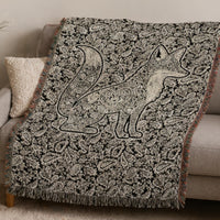 Load image into Gallery viewer, Cozy Fox Throw Blanket Living Room Blanket Woven Cotton Tapestry Wildlife Animal Design Paisley Pattern Fox Silhouette Bedroom Throw Blanket Farmhouse Boho Textile Colorful Fringed Edge Blanket Nature Lover Gift Fox Enthusiast Present Soft