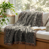 Load image into Gallery viewer, Wildlife Animal Blanket Fox Throw Tapestry Woven Cotton Textile Nature Enthusiast Gift Paisley Fox Design Black Background Blanket Colorful Fringed Edges Boho Farmhouse Throw Cozy Living Room Blanket Bedroom Textile Cottage Core Style Fox