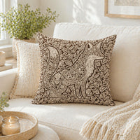 Load image into Gallery viewer, Fox Throw Pillow Mandala Pattern Design Boho Woodland Animal Cushion Geometric Fox Art Woven Textile Accent Rustic Home Living Room Sofa Couch Bedding Nature Inspired Interior Styling Neutral Earth Tones Handcrafted Quality Double Sided