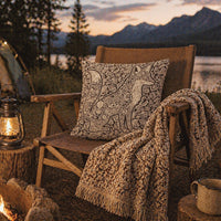 Load image into Gallery viewer, Boho Fox Cushion Geometric Mandala Design Woodland Animal Throw Pillow Woven Textile Art Rustic Living Room Accent Nature Inspired Home Styling Neutral Tones Decorative Pillow Handcrafted Quality Double Sided Pattern Farmhouse Sofa Couch