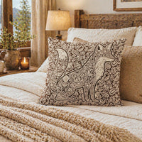 Load image into Gallery viewer, Geometric Fox Pillow Mandala Boho Design Woodland Animal Cushion Woven Textile Throw Pillow Rustic Home Accent Nature Inspired Living Room Styling Neutral Earth Tones Handcrafted Double Sided Pattern Farmhouse Sofa Couch Bedding Decorative