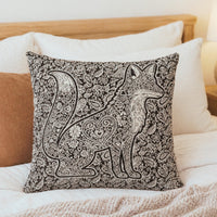 Load image into Gallery viewer, Mandala Fox Cushion Geometric Woodland Design Boho Animal Throw Pillow Woven Textile Art Rustic Home Living Room Accent Nature Inspired Styling Neutral Earth Tones Handcrafted Double Sided Pattern Farmhouse Sofa Couch Bedding Decorative