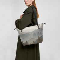 Load image into Gallery viewer, Personalized Tote Bag – Leather Crossbody Work Bag with Mountain Design